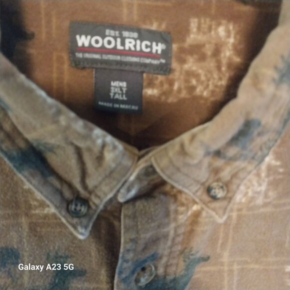 Woolrich Mens Button-Up Long Sleeve Shirt With Rooster Print - Brown & Green - S - Picture 3 of 4
